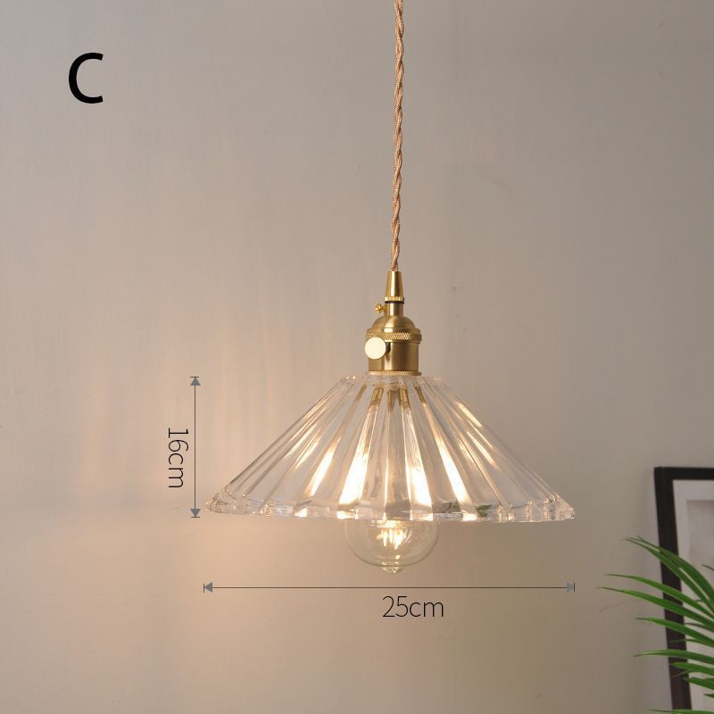 Fluted Glass Pendant Lamp with Vintage Brass Socket | Kelmera
