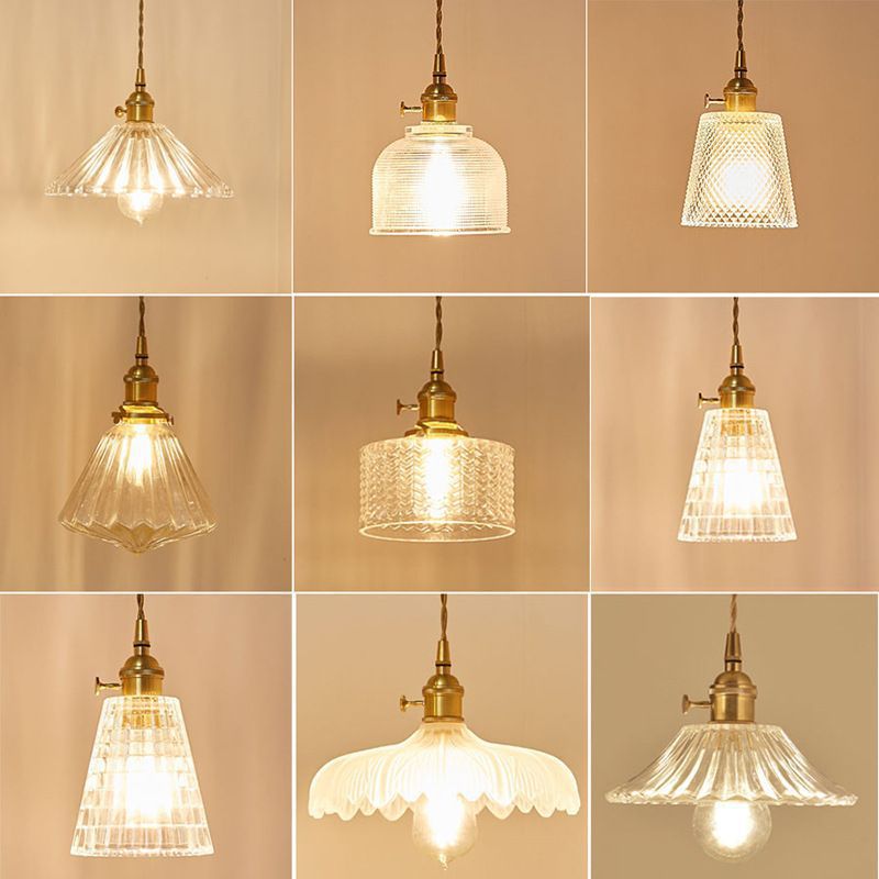 Fluted Glass Pendant Lamp with Vintage Brass Socket | Kelmera