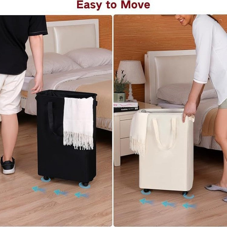 Foldable Laundry Basket with Wheels and Practical Lid | Kelmera