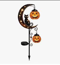 Halloween Half Moon Cat Solar Garden Lantern | Kelmera