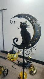 Halloween Half Moon Cat Solar Garden Lantern | Kelmera