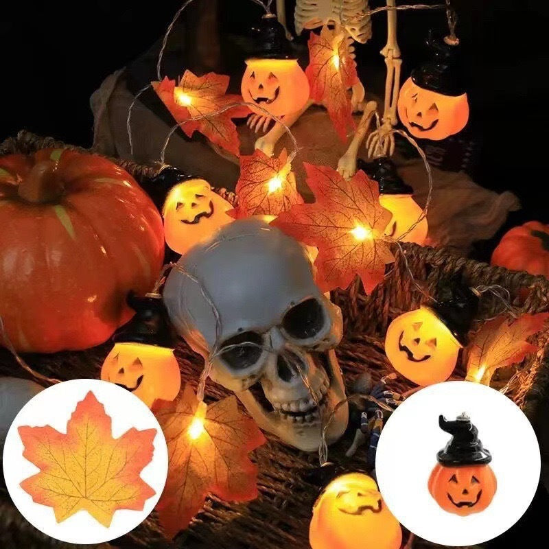 Halloween LED Pumpkin Lantern and Maple Leaf Decorative Fairy Lights | Kelmera