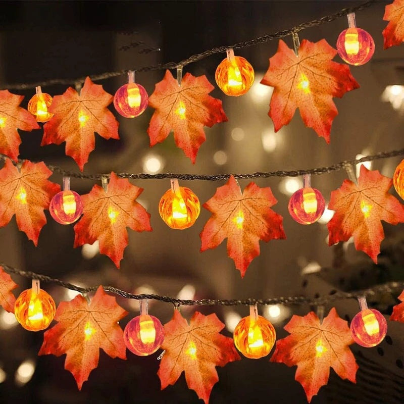Halloween LED Pumpkin Lantern and Maple Leaf Decorative Fairy Lights | Kelmera