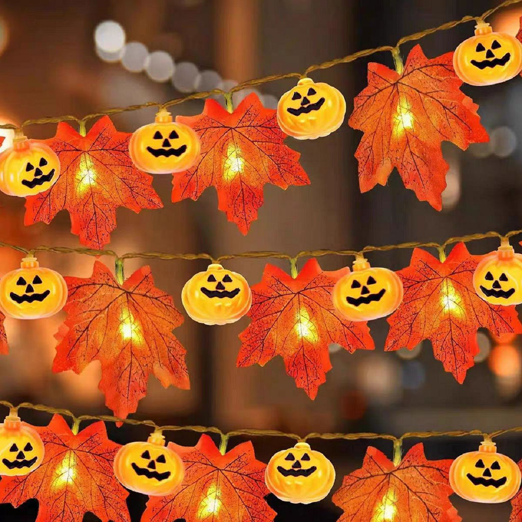 Halloween LED Pumpkin Lantern and Maple Leaf Decorative Fairy Lights | Kelmera