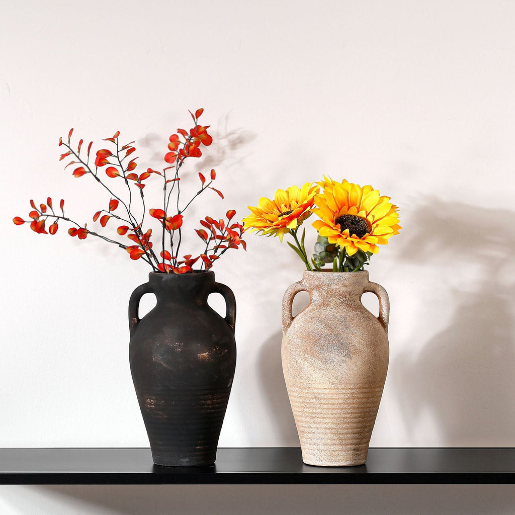 Handcrafted Ceramic Vase Beige Black | Kelmera