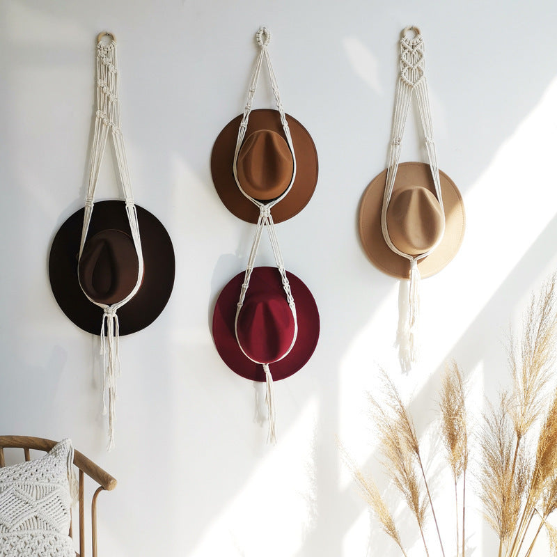Handcrafted Macrame Wall Hanging Wood Hat Green | Kelmera