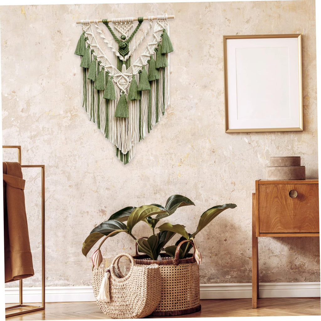 Handcrafted Macrame Wall Hanging Wood Hat Green | Kelmera
