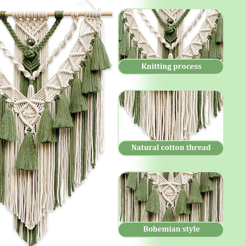 Handcrafted Macrame Wall Hanging Wood Hat Green | Kelmera