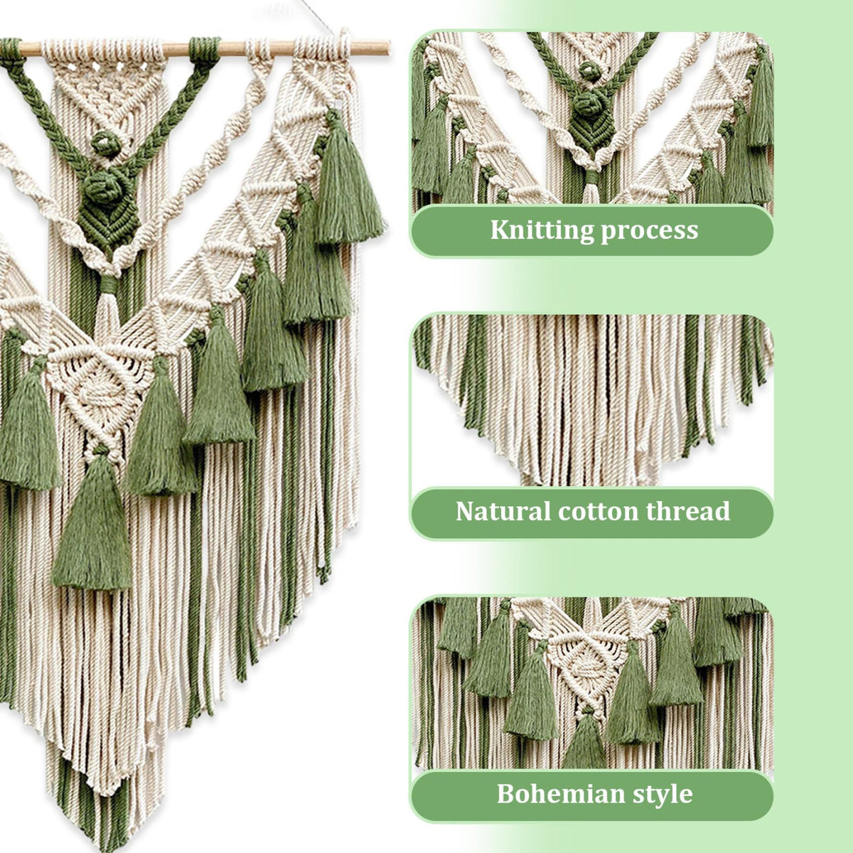 Handcrafted Macrame Wall Hanging Wood Hat Green | Kelmera
