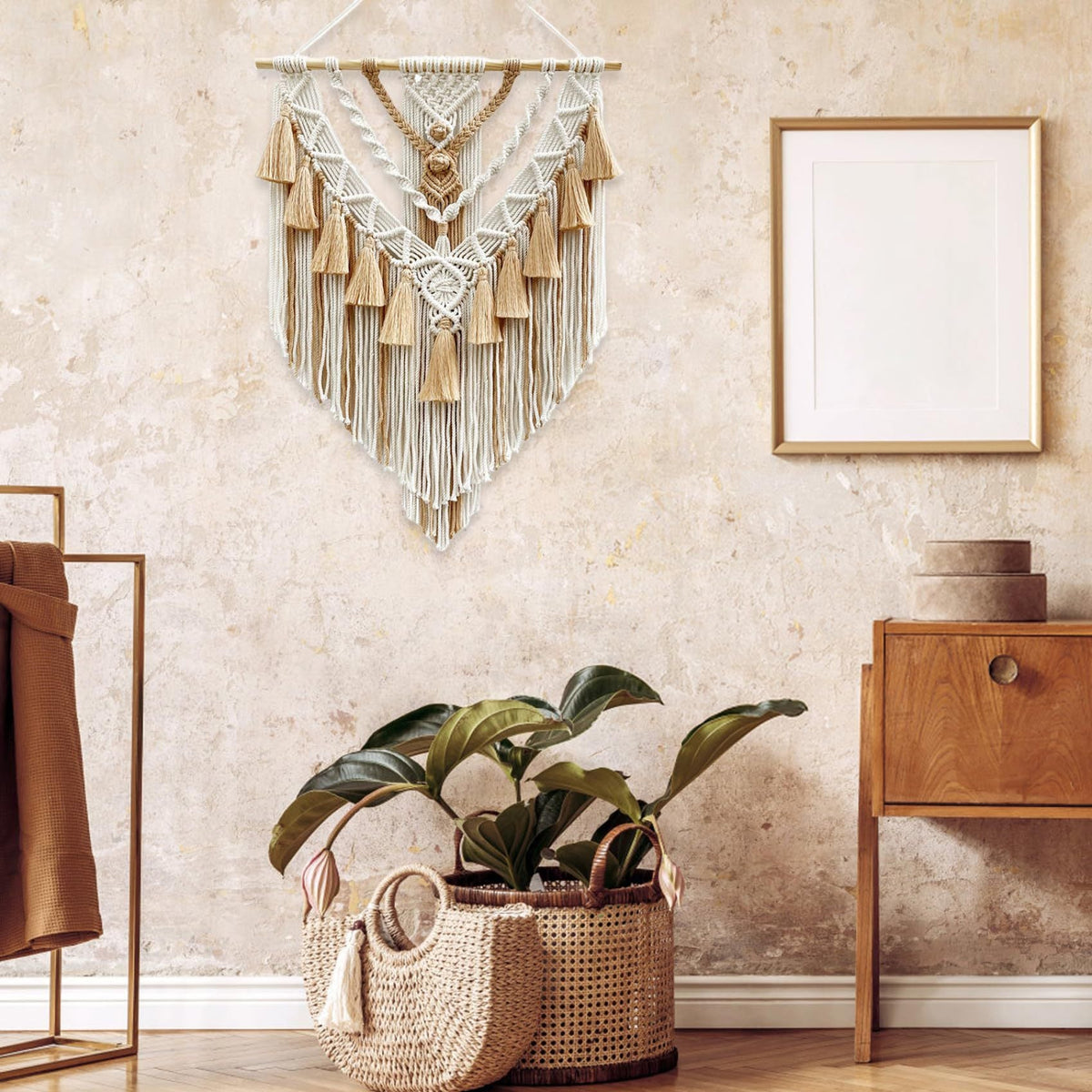 Handcrafted Macrame Wall Hanging Wood Hat Green | Kelmera