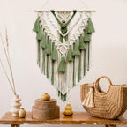 Handcrafted Macrame Wall Hanging Wood Hat Green | Kelmera
