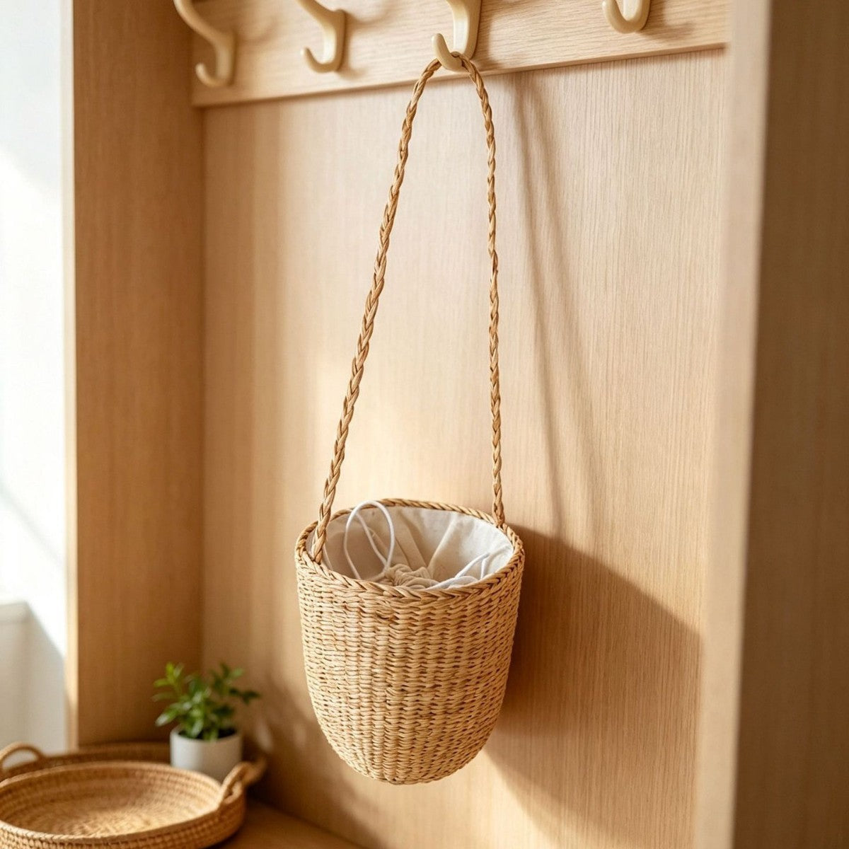 Handcrafted Natural Fiber Hanging Storage Basket | Kelmera