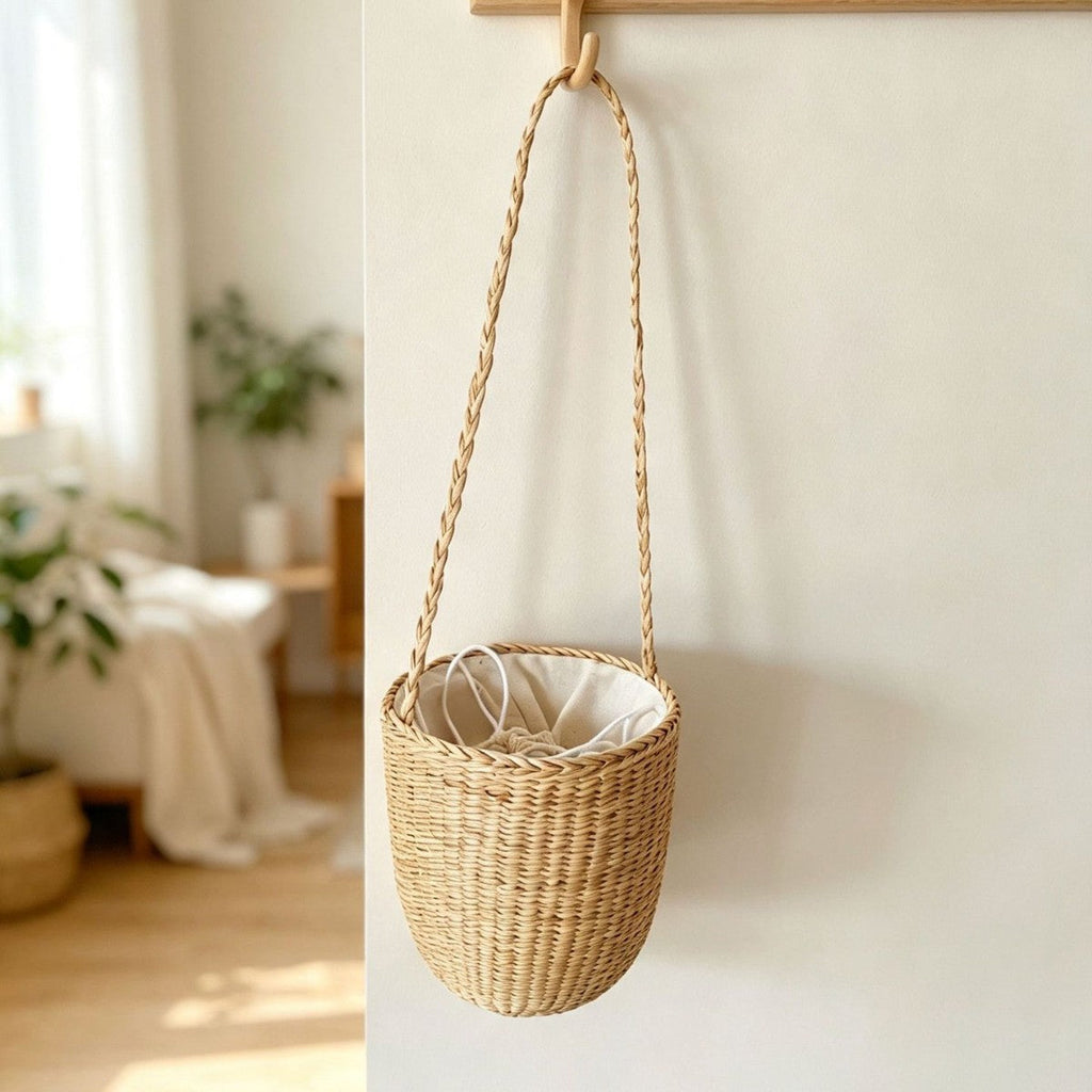Handcrafted Natural Fiber Hanging Storage Basket | Kelmera