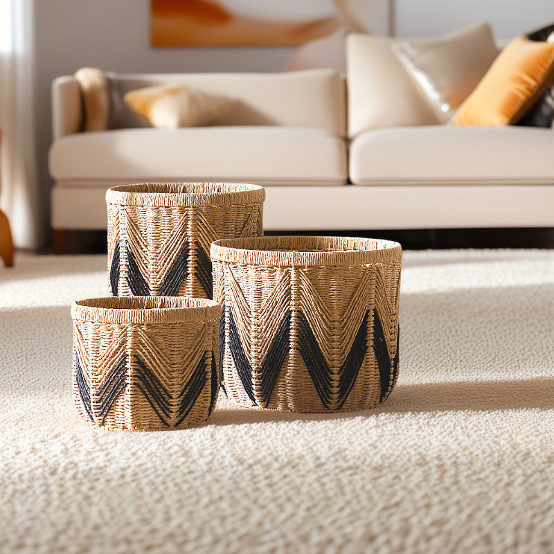 Handcrafted Natural Fiber Storage Basket Brown Khaki | Kelmera