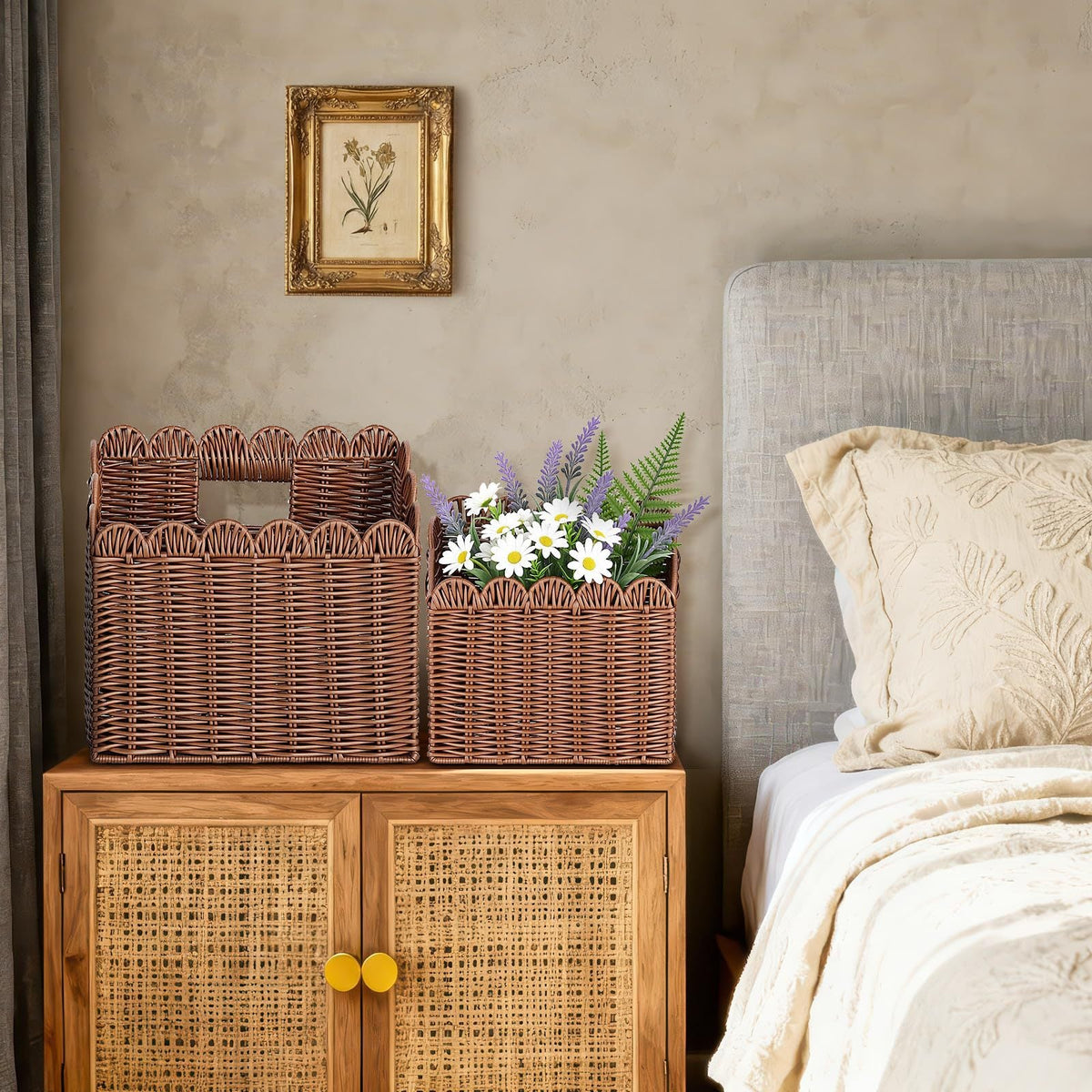 Handcrafted Storage Basket with Curved Edge Woven Natural Fiber Soft Textile | Kelmera