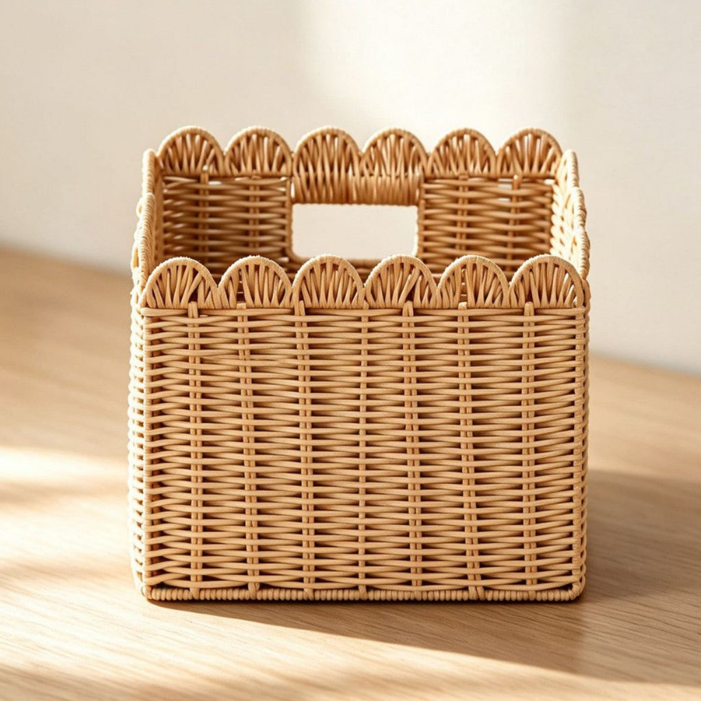 Handcrafted Storage Basket with Curved Edge Woven Natural Fiber Soft Textile | Kelmera