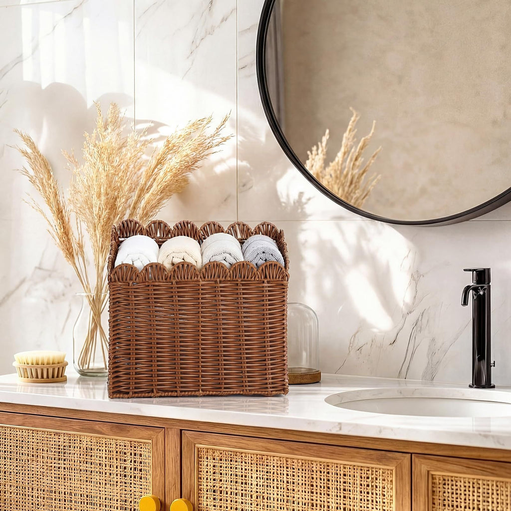 Handcrafted Storage Basket with Curved Edge Woven Natural Fiber Soft Textile | Kelmera