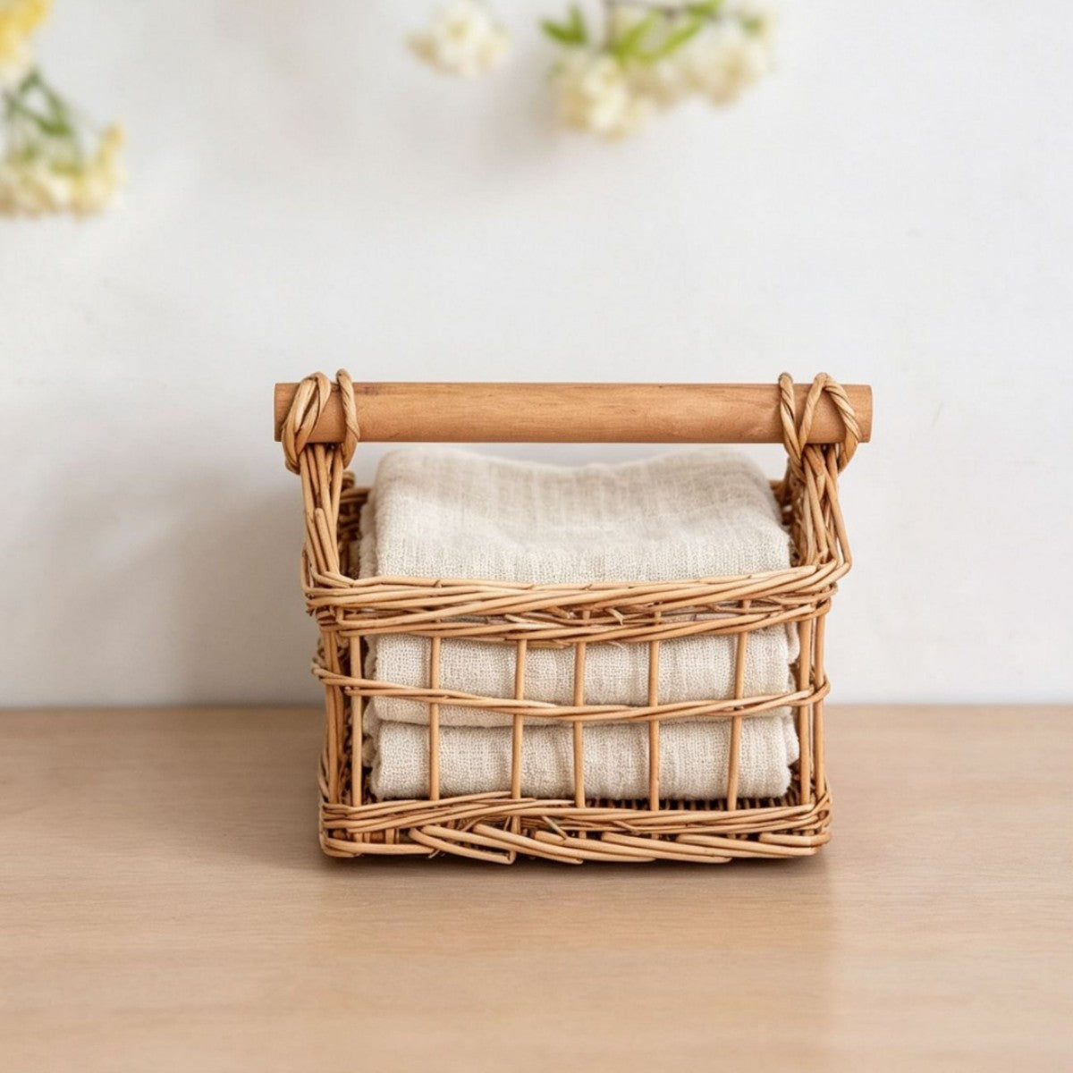 Handcrafted Storage Basket with Wooden Handle | Kelmera