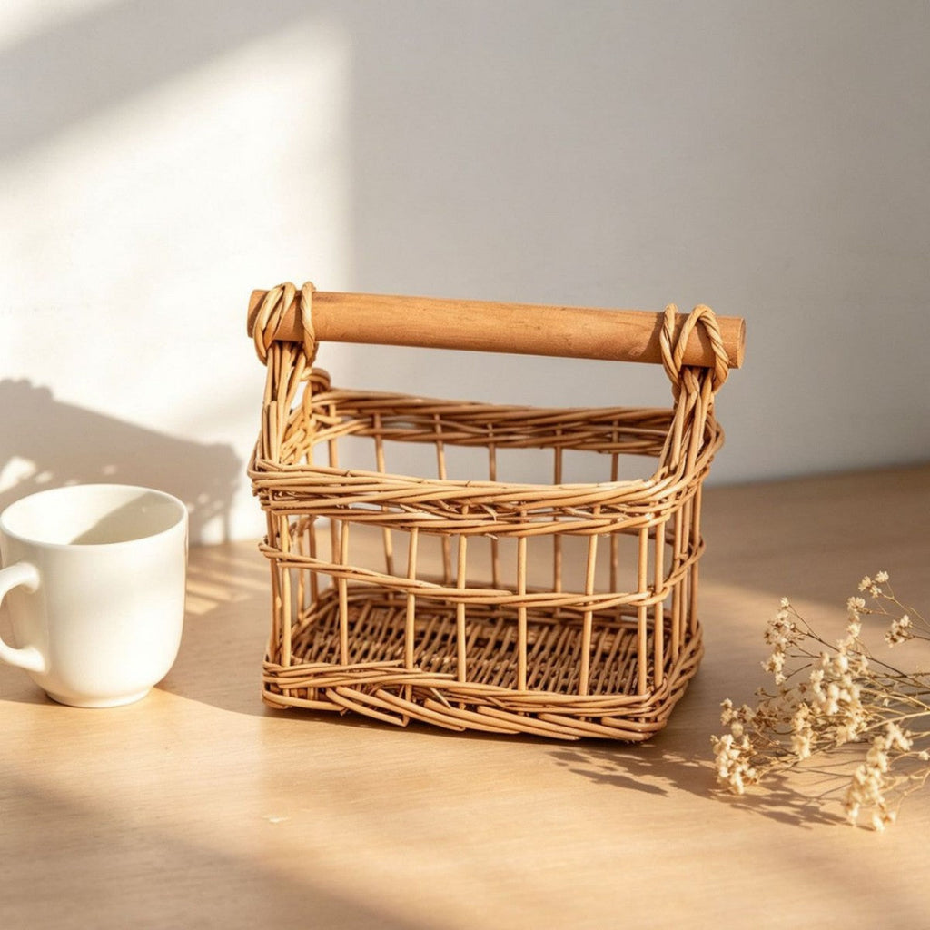 Handcrafted Storage Basket with Wooden Handle | Kelmera