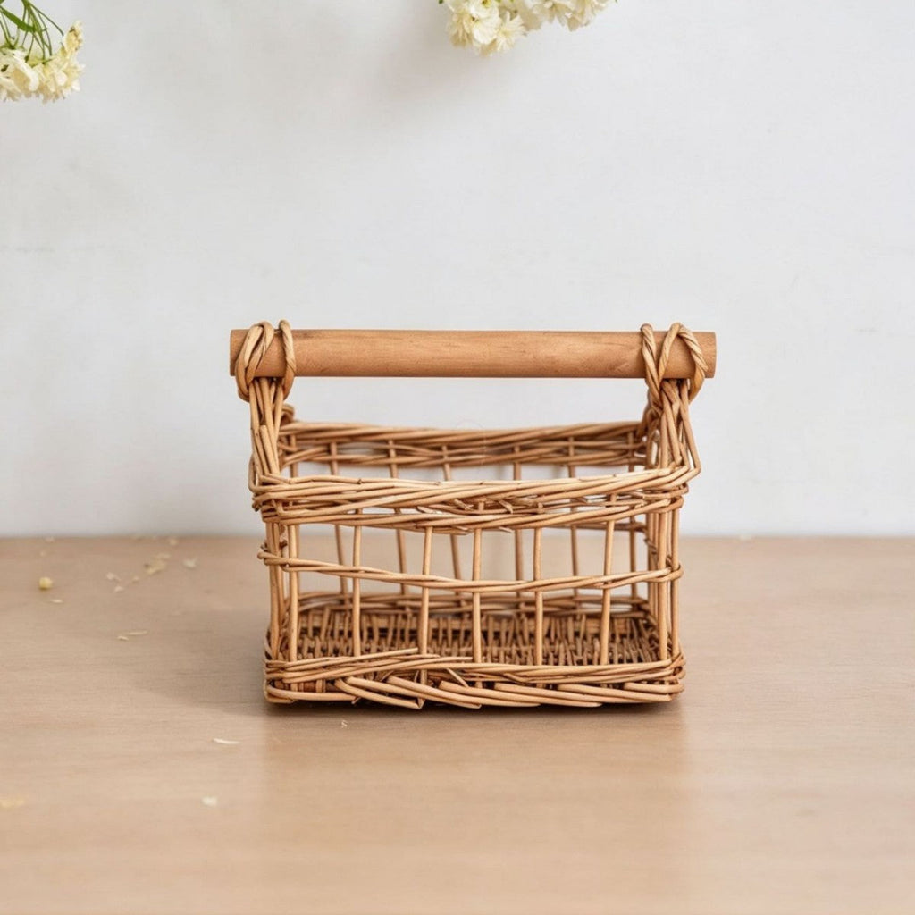 Handcrafted Storage Basket with Wooden Handle | Kelmera
