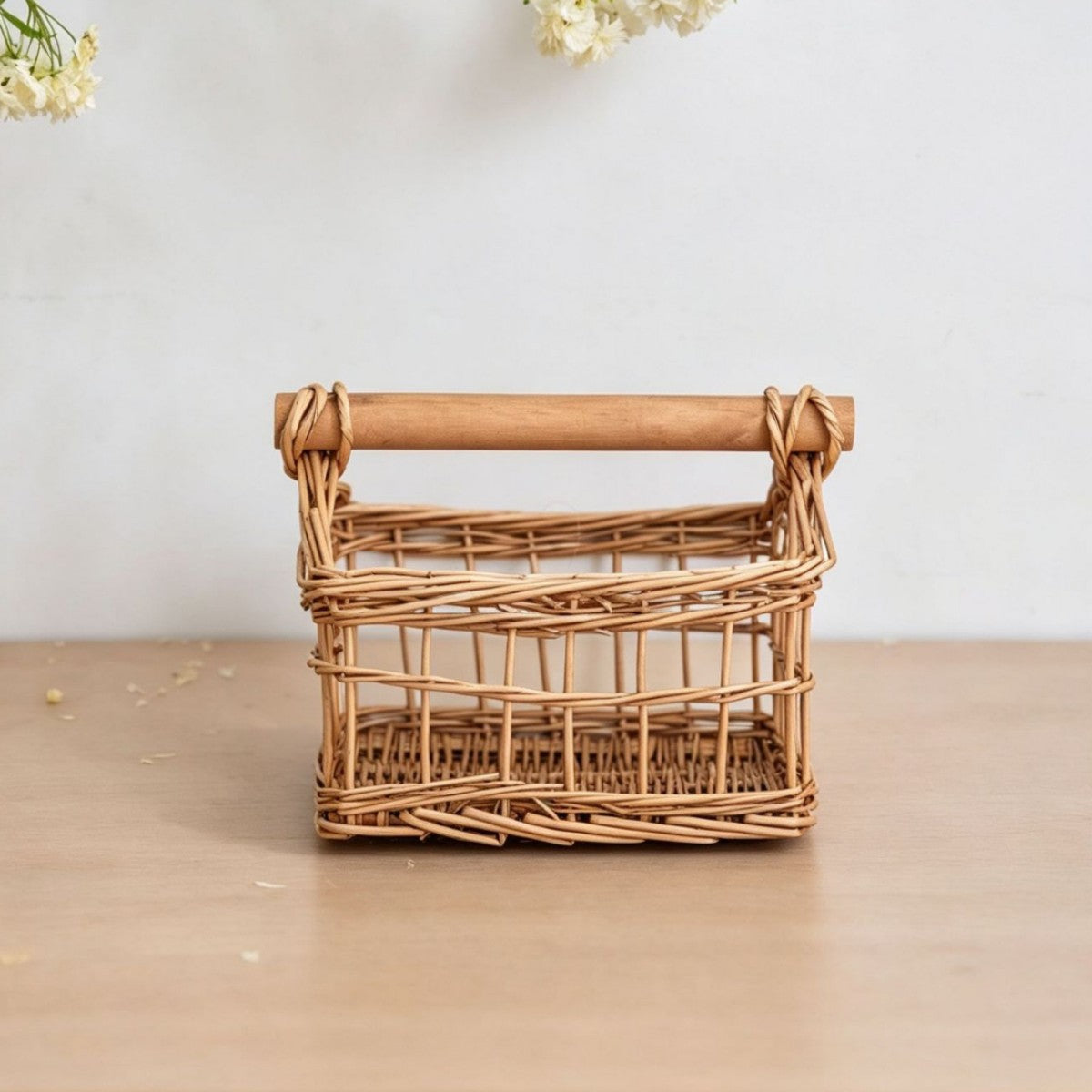 Handcrafted Storage Basket with Wooden Handle | Kelmera