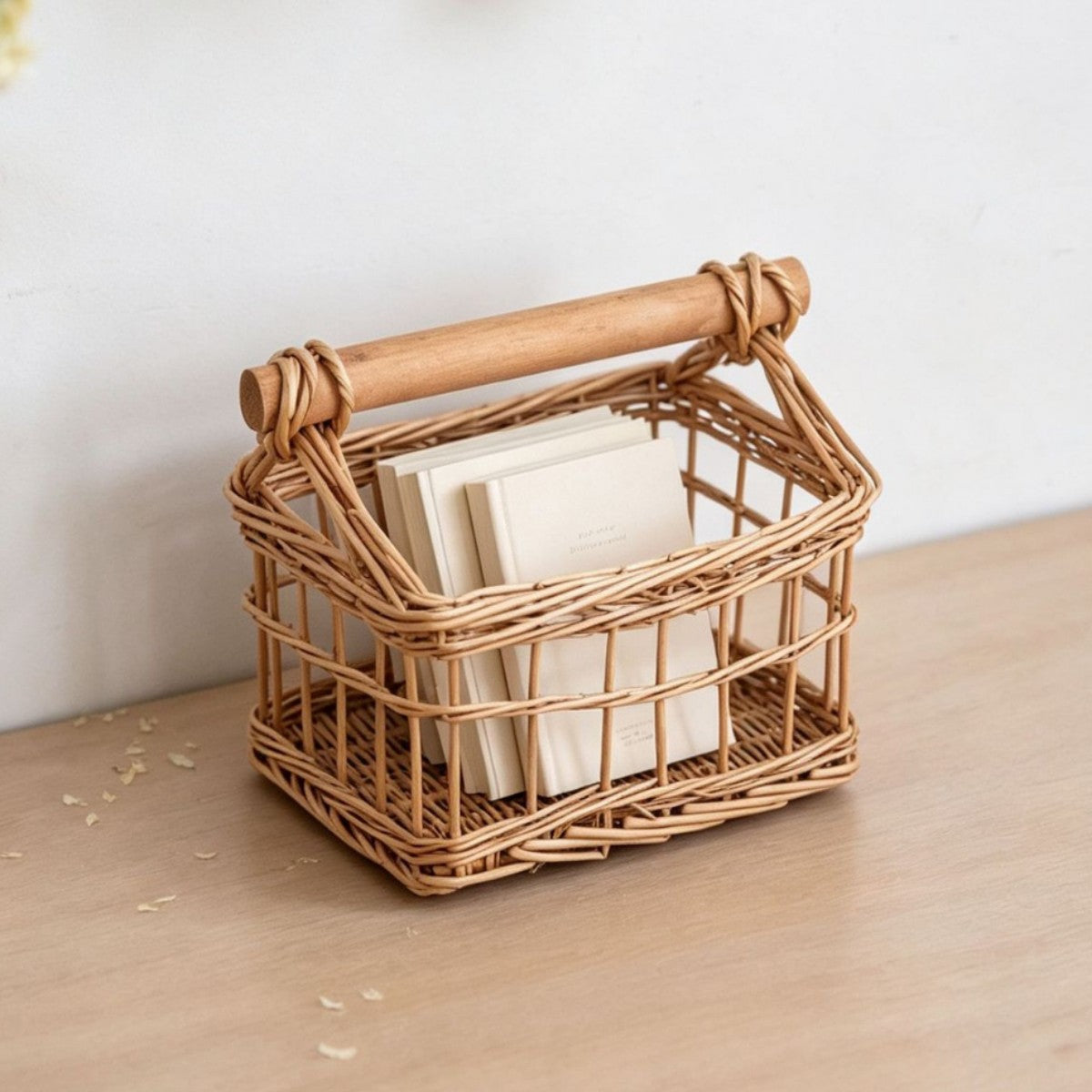 Handcrafted Storage Basket with Wooden Handle | Kelmera