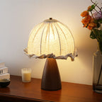 Handmade Linen Ruffle Table Lamp with Walnut Pyramid Base | Kelmera