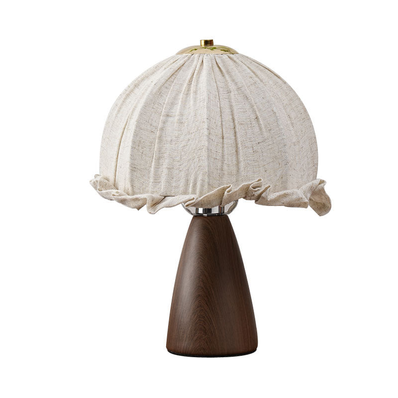 Handmade Linen Ruffle Table Lamp with Walnut Pyramid Base | Kelmera