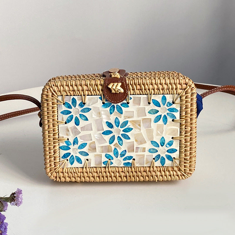 Handwoven Basket Bag Black Blue | Kelmera