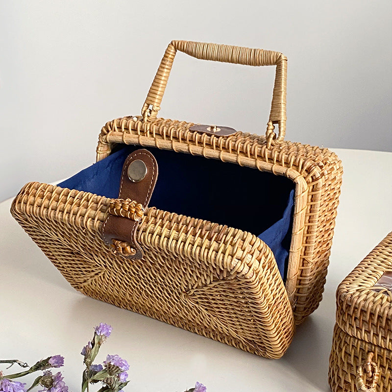 Handwoven Basket Bag Black Blue | Kelmera
