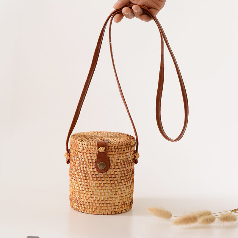 Handwoven Basket with Leather Handle | Kelmera