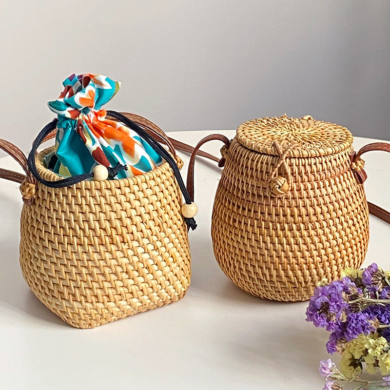Handwoven Basket with Leather Handle | Kelmera