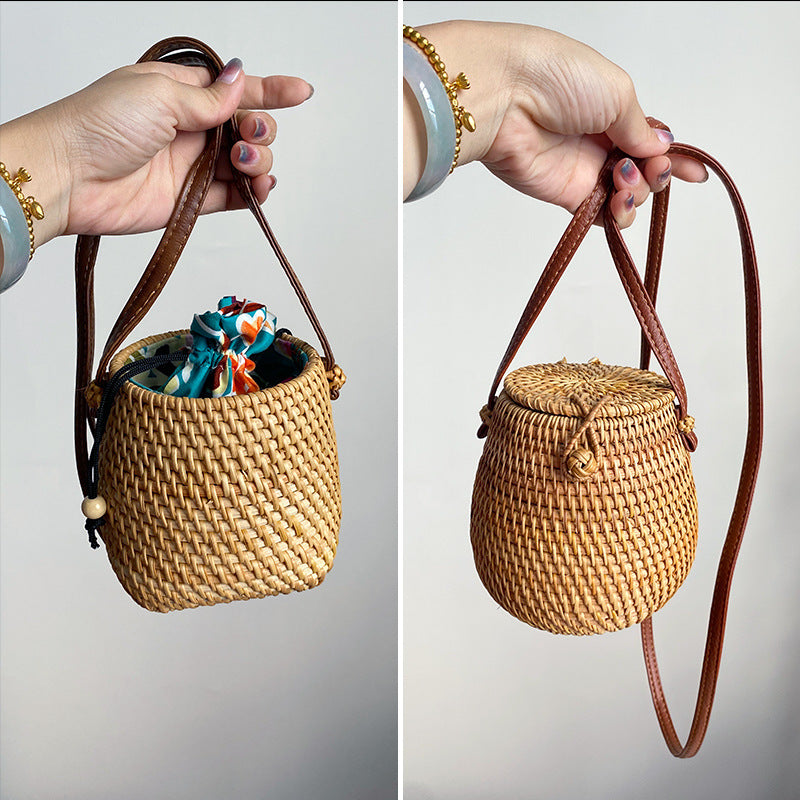 Handwoven Basket with Leather Handle | Kelmera
