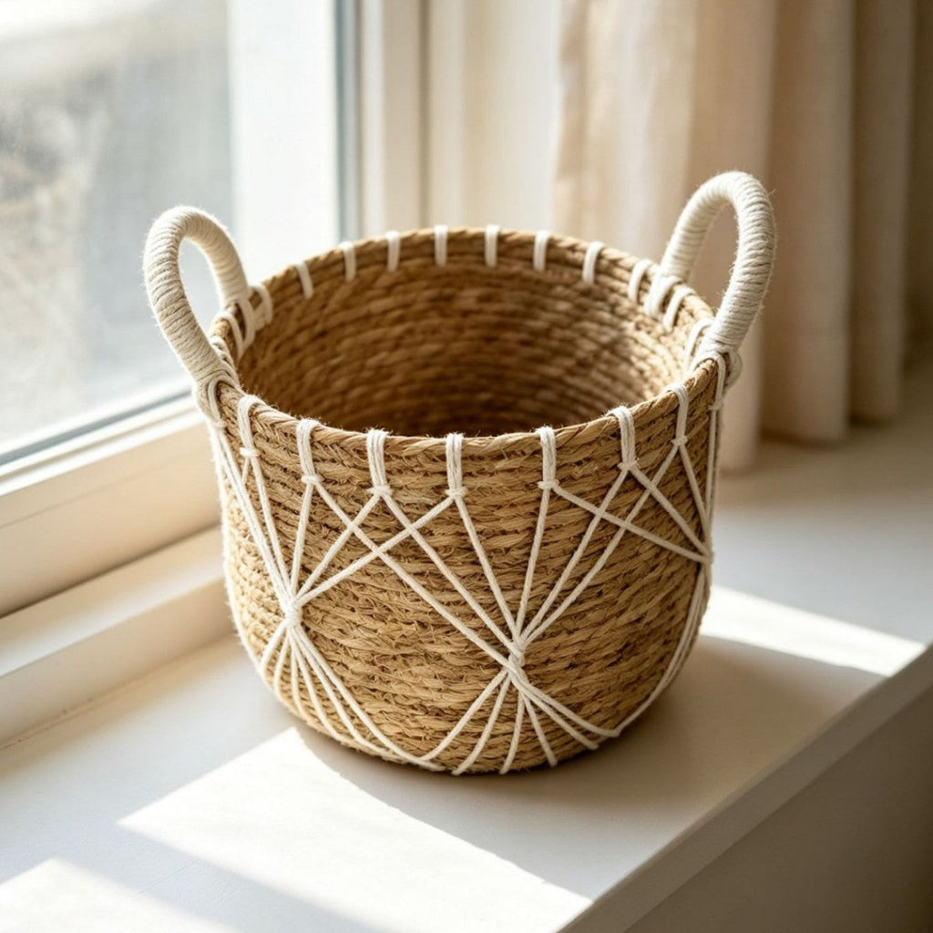 Handwoven Decorative Basket with Heart Motif | Kelmera
