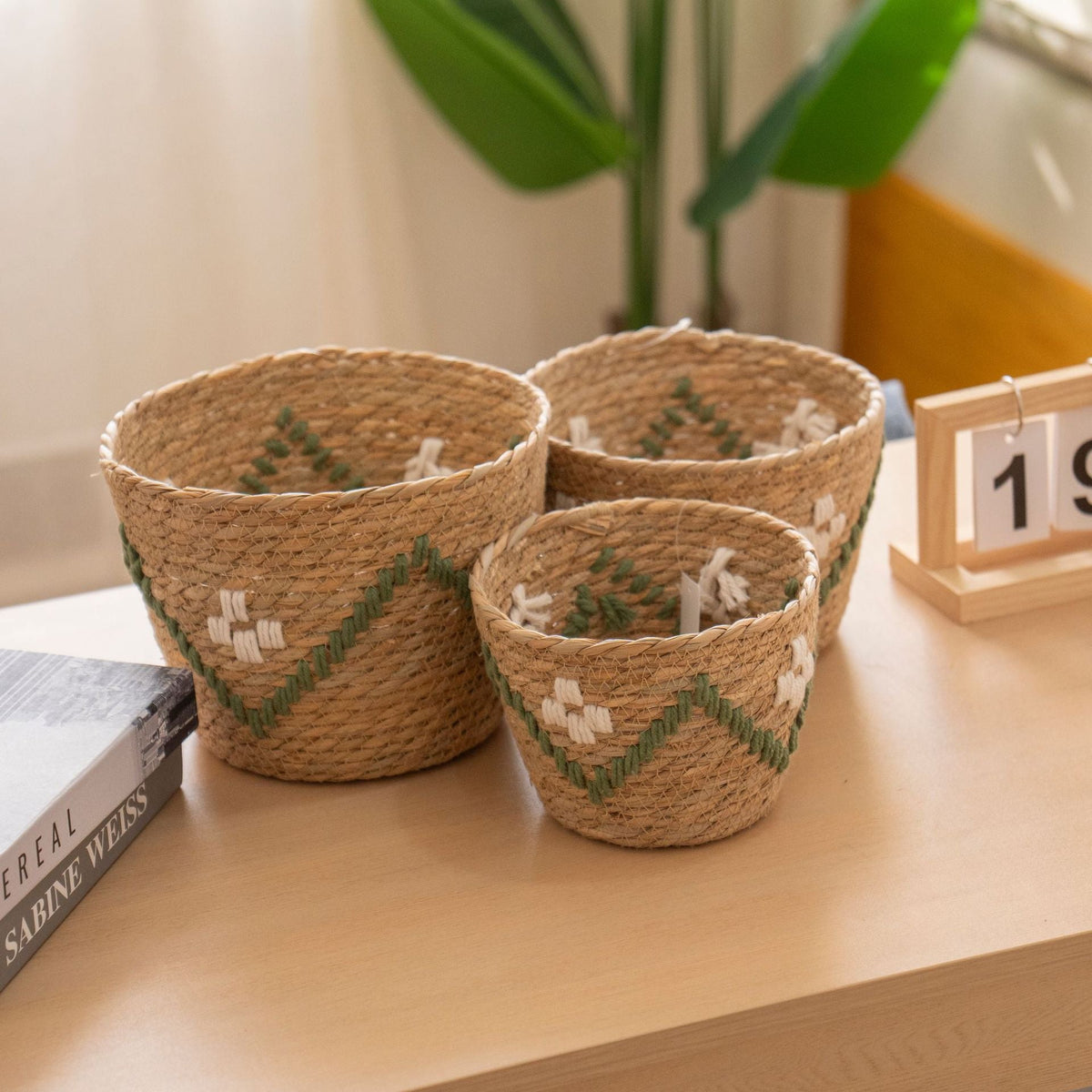 Handwoven Storage Basket with Colorful Accents | Kelmera