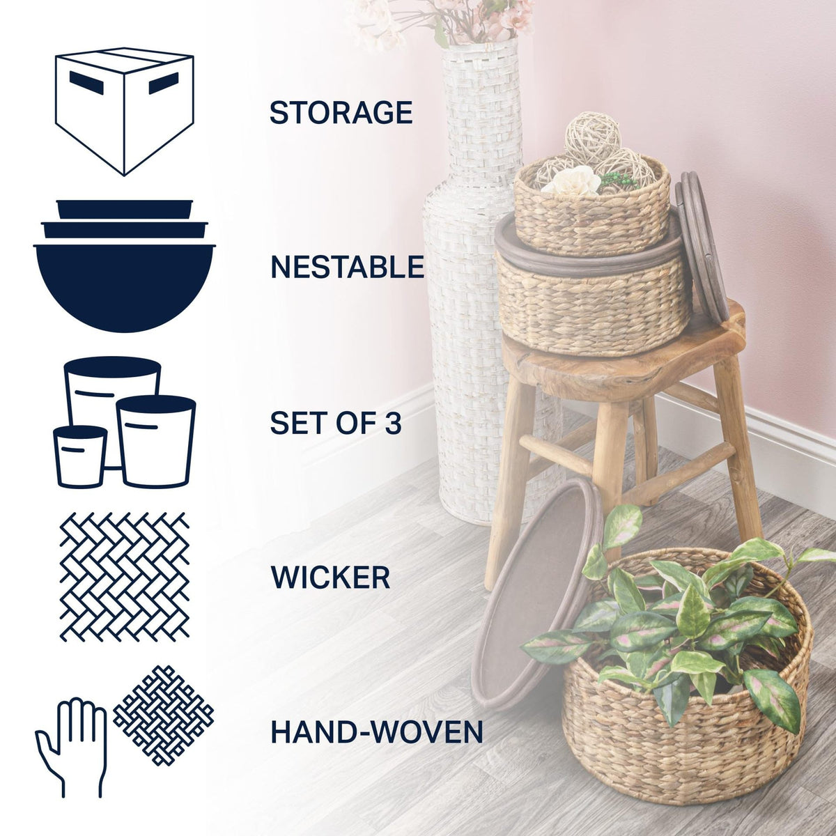 Handwoven Storage Basket with Two Handles | Kelmera