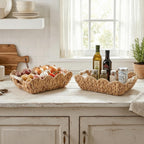 Handwoven Storage Basket with Wave Edge Wood Handle Small | Kelmera