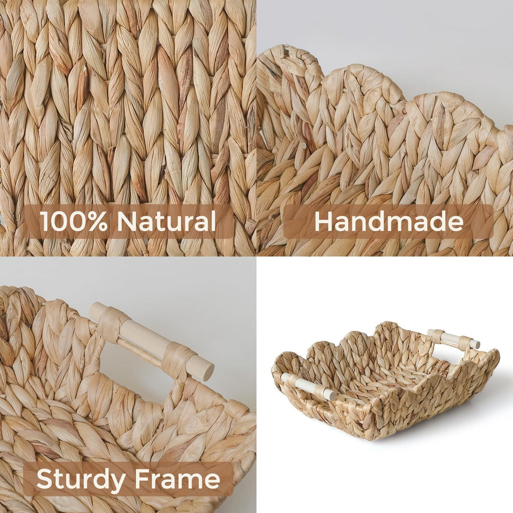 Handwoven Storage Basket with Wave Edge Wood Handle Small | Kelmera