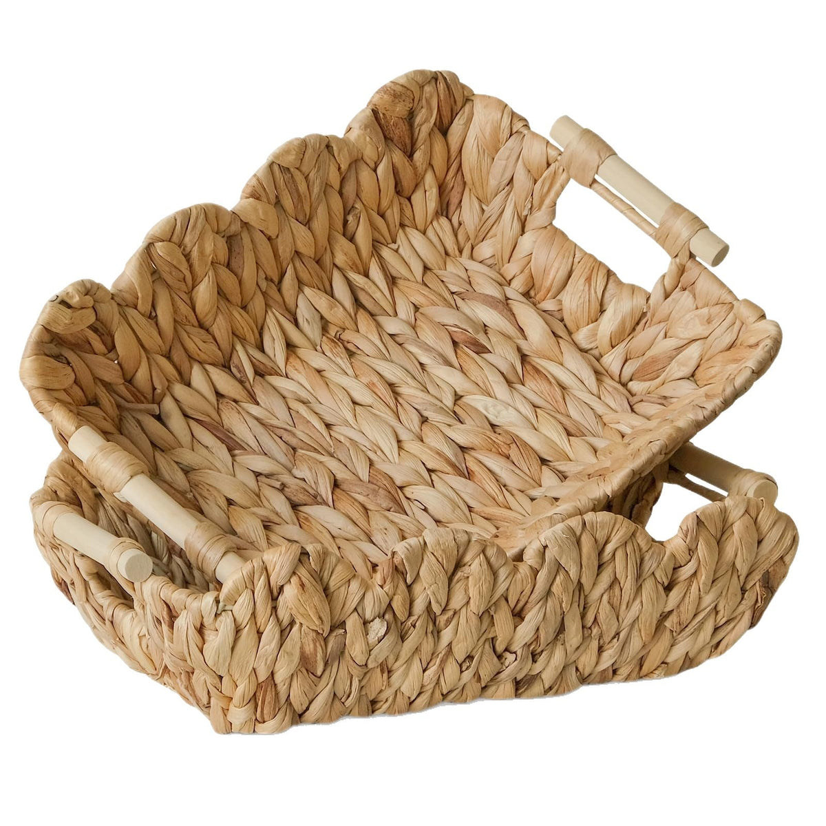 Handwoven Storage Basket with Wave Edge Wood Handle Small | Kelmera