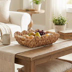 Handwoven Storage Basket with Wave Edge Wood Handle Small | Kelmera