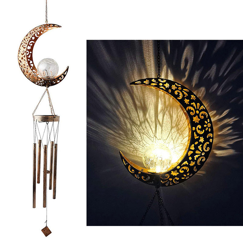 Hanging Flamingo Solar LED Wind Chime with Crackle Glass Globe | Kelmera