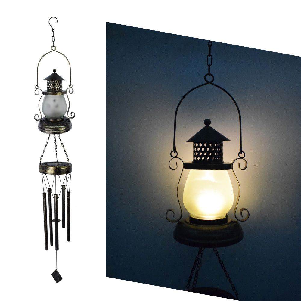Hanging Flamingo Solar LED Wind Chime with Crackle Glass Globe | Kelmera