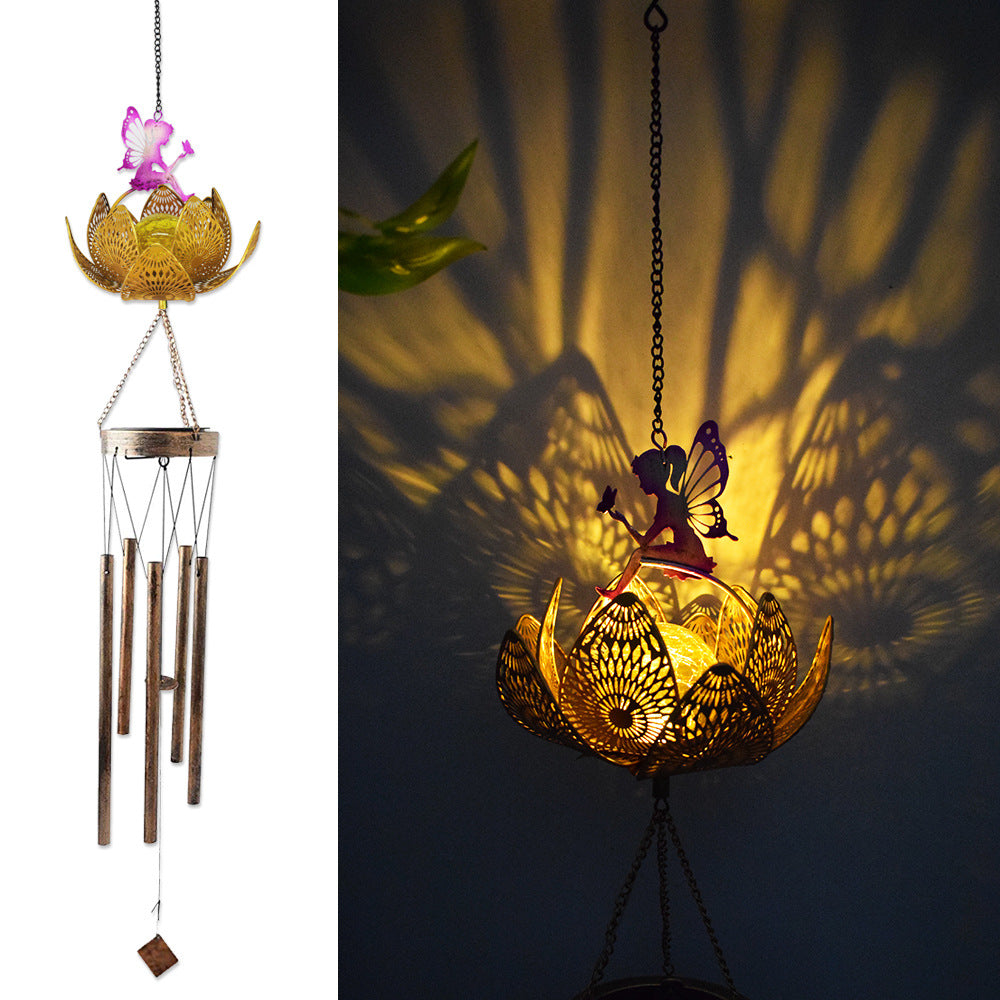 Hanging Flamingo Solar LED Wind Chime with Crackle Glass Globe | Kelmera