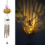Hanging Flamingo Solar LED Wind Chime with Crackle Glass Globe | Kelmera
