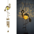 Hanging Flamingo Solar LED Wind Chime with Crackle Glass Globe | Kelmera