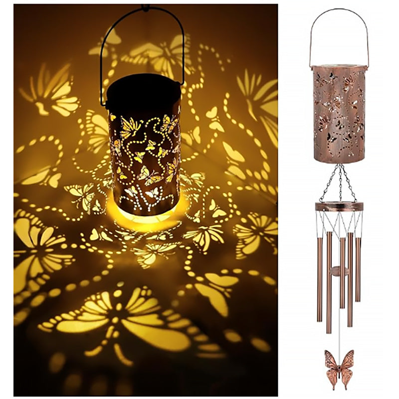Hanging Flamingo Solar LED Wind Chime with Crackle Glass Globe | Kelmera