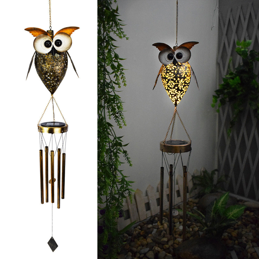 Hanging Flamingo Solar LED Wind Chime with Crackle Glass Globe | Kelmera