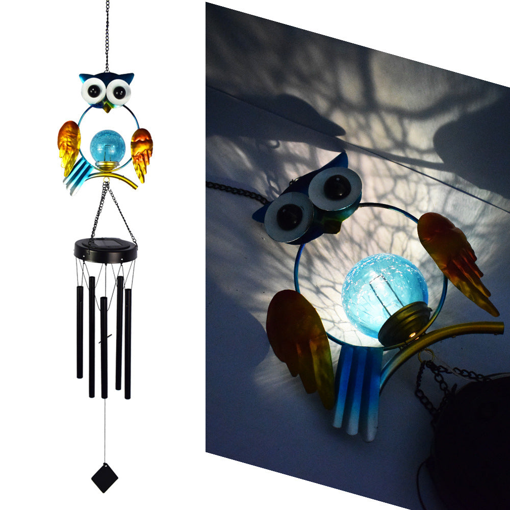 Hanging Flamingo Solar LED Wind Chime with Crackle Glass Globe | Kelmera