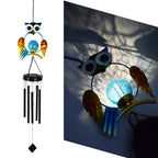 Hanging Flamingo Solar LED Wind Chime with Crackle Glass Globe | Kelmera