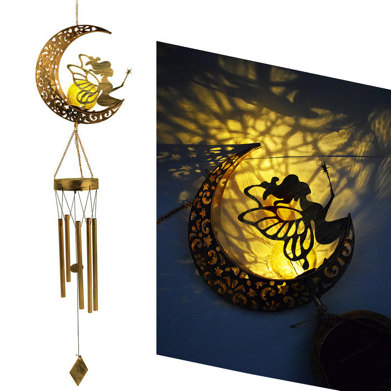 Hanging Flamingo Solar LED Wind Chime with Crackle Glass Globe | Kelmera